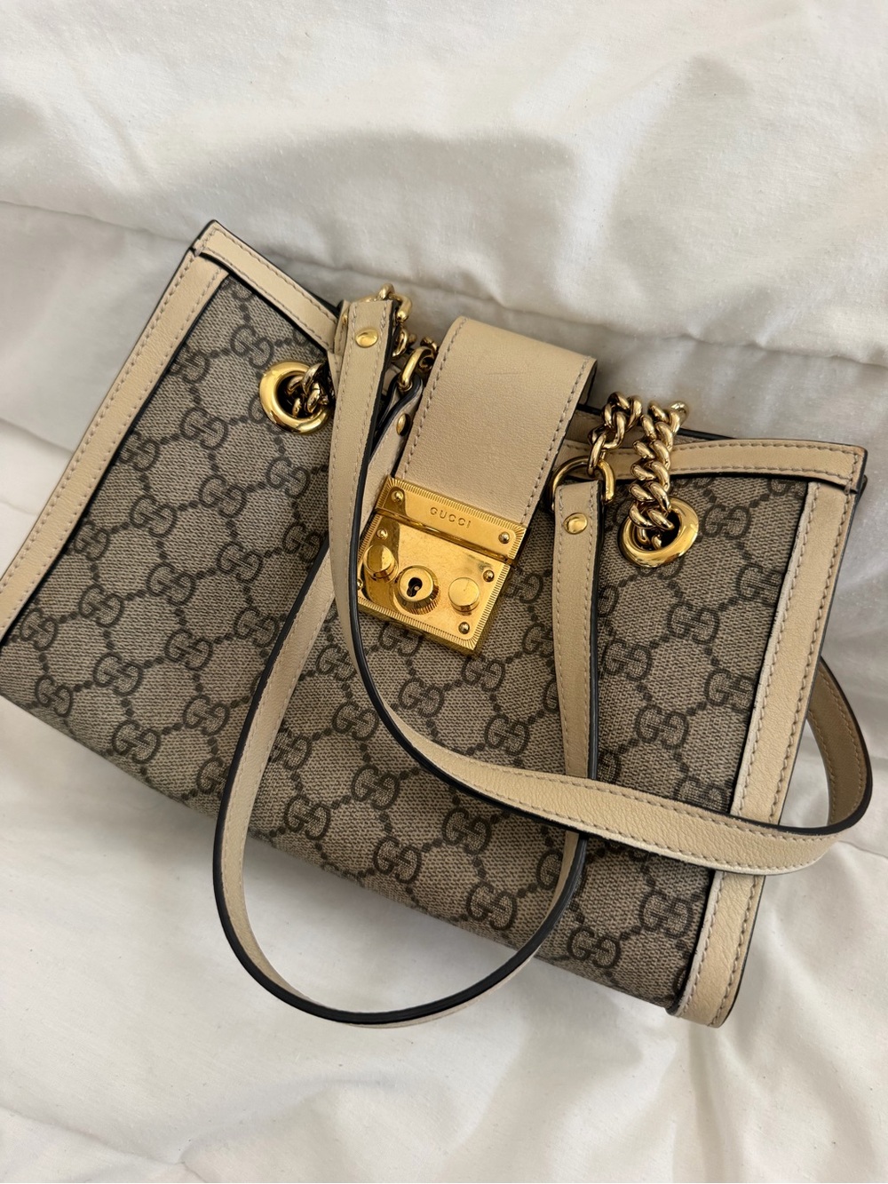 Gucci Beige GG Supreme Small Padlock Shoulder Bag